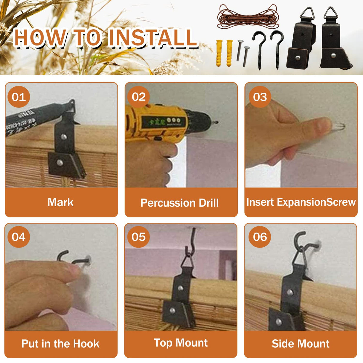 PHUSTJKL Blinds Roll Up Shade Bamboo Reed Roll Up with Lifter, Sun Protection Blackout Privacy Breathable Coffee Reed Curtains for Indoor/Outdoor, Easy to Install (Coffee-Black Line, 28x60in(WxH)) PHUSTJKL