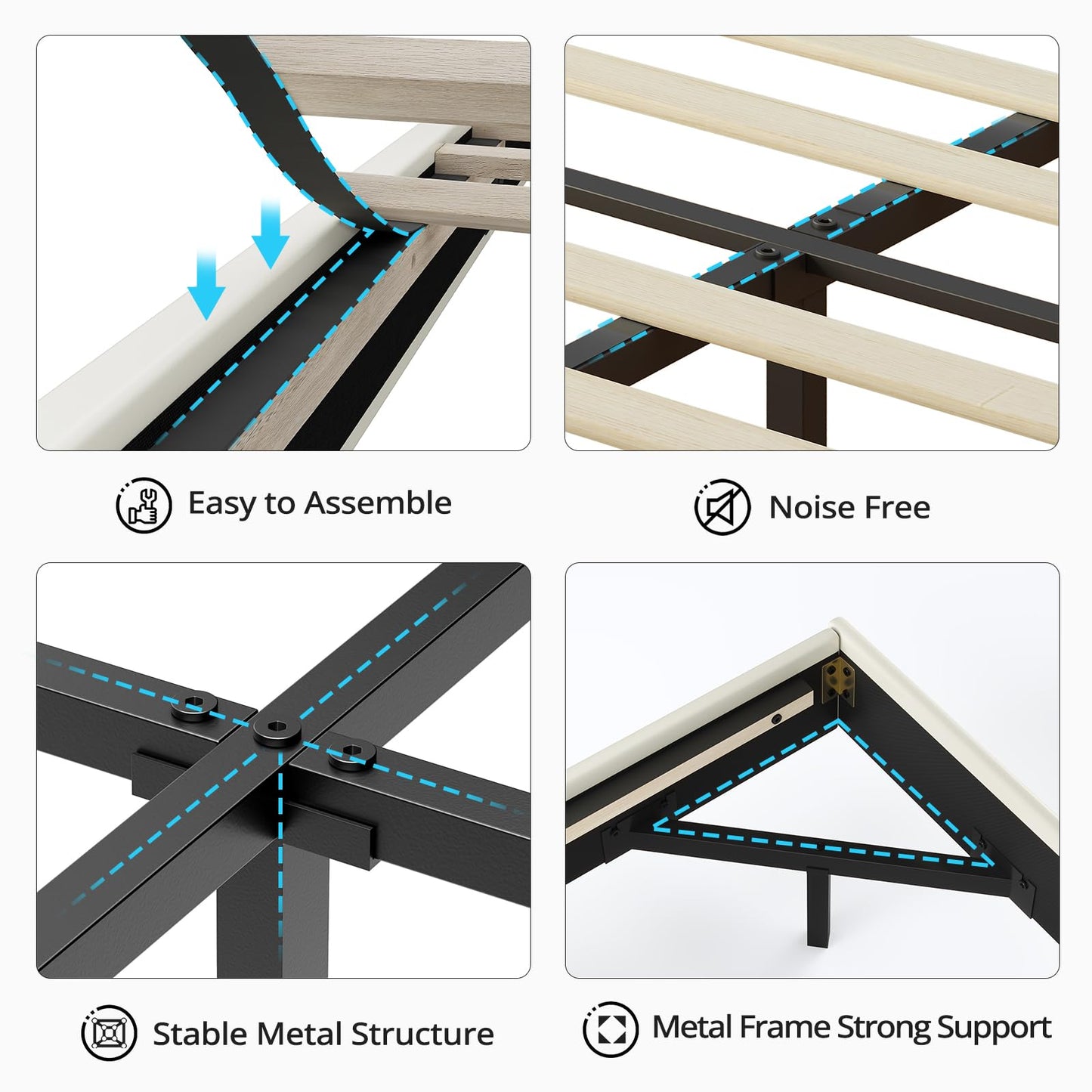 BTHFST Floating Bed Frame with LED Headboard, USB Charging, and Storage Solutions - WoodArtSupply