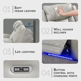 Lexicon Power Recliner Chair, Faux Leather Upholstered Home Theater Seating with LED Lighting, USB Charging Ports, Single Wall Hugger Reclining Chair for Living Room/Bedroom Easy Assembly, Gray Lexicon