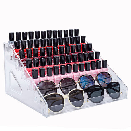 ALUYUYO 7-Tier Nail Polish & Sunglasses Organizer | Screwless Cosmetic Display Shelf for Makeup, Jewelry, Eyeglasses Storage | Non-Slip Bathroom Vanity Shelf for Essential Oils ALUYUYO