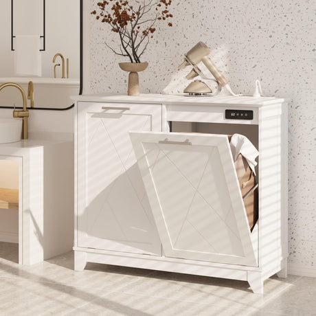 FiveWillowise Tilt Out Trash Cabinet, Kitchen Trash Can Cabinet w/Negative ion and deodorizing Function, Dog Proof 20 Gallon Garbage Can Cabinet for Kitchen, Bathroom, Living Room, White FiveWillowise