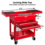 TCE Service Utility Tool Cabinet Cart 350 LBs 2 Drawer Slide Top, Black, ATC310U , Red TCE