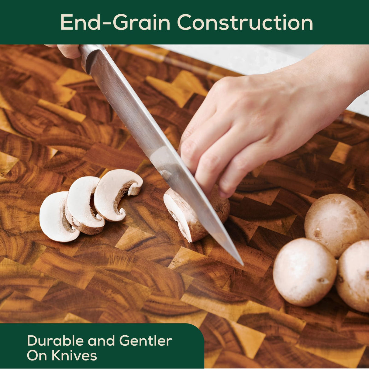 EZ FURNITURE 17 x 13 Inch Acacia Wood Cutting Board, End Grain with Juice Groove and Handles, Knife Friendly, Reversible, Suitable for Chopping Meat, Vegetables, Aesthetics for The Kitchen EZ FURNITURE