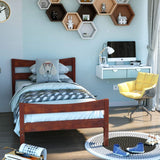 Giantex Wood Bed Frame Twin Size, Rustic Style Platform Bed w/Headboard & Footboard, Solid Wood Slat Support, No Box Spring Needed, Panel Bed Mattress Foundation for Kids (Walnut) Giantex