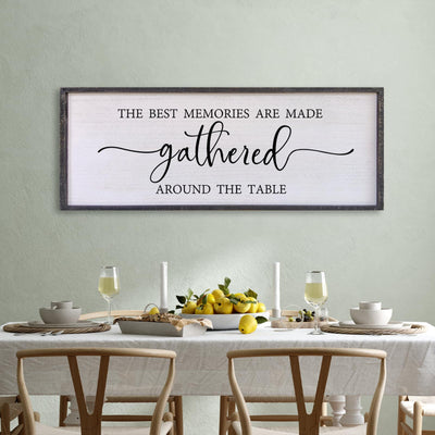 The Best Memories Are Made Gathered Around The Table Wall Decor 32"x12" Large Rustic Farmhouse Dining Room Wood Framed Modren Signs Kitchen Home Simple Hanging Wall Art (Black)