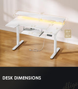 OffiGo U Shaped Electric Standing Desk with Keyboard Tray, 55 Inch Height Adjustable Desk with Power Outlets & LED Lights, Sit Stand Table with Monitor Stand for Home, Office, White OffiGo