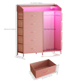 LUMTOK 2-in-1 Dresser with Hanging Racks,5 Fabric Drawers Dressers with LED Lights, Charging Station for Bedroom Living Room, Entryway, Closets (Pink) LUMTOK