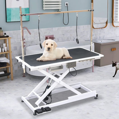 SoarFlash 49.6” Electric Lift Pet Dog Grooming Table,Heavy Duty Electric Grooming Table for Dogs&Cats,Heavy Duty Height Adjustable with Overhead Arm, Clamps, Two Grooming Noose - WoodArtSupply