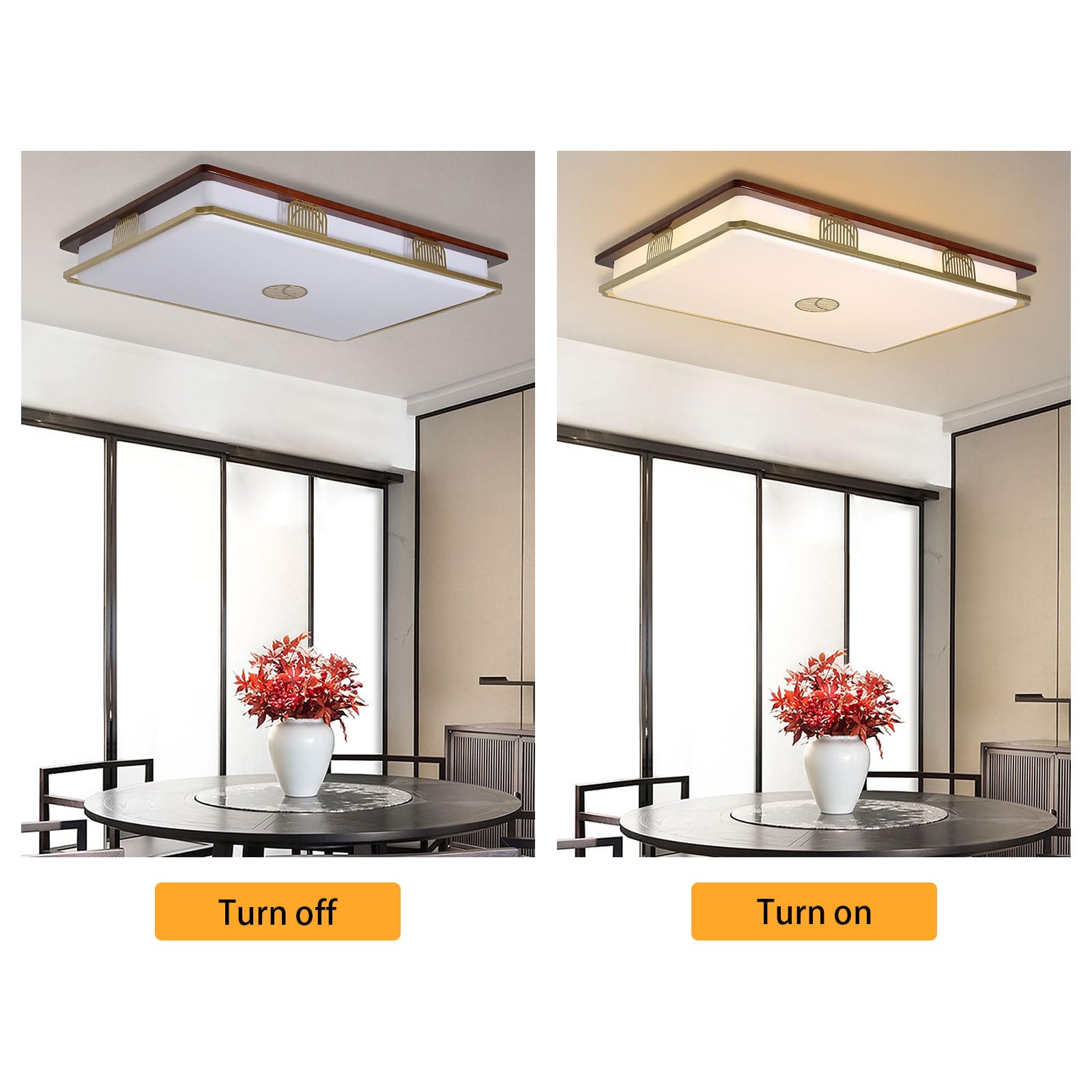 Dimmable Modern LED Ceiling Light, 38'' Large Rectangular Ceiling Lamps with Remote Control, Wood Flush 3000K-6000K Mount Light Fixtures for Living Room Dining Room Bedroom - WoodArtSupply