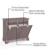 Crosley Furniture Lydia Laundry Hamper with Linen Sorting Bags, Bathroom Storage and Organization, Espresso Crosley Furniture