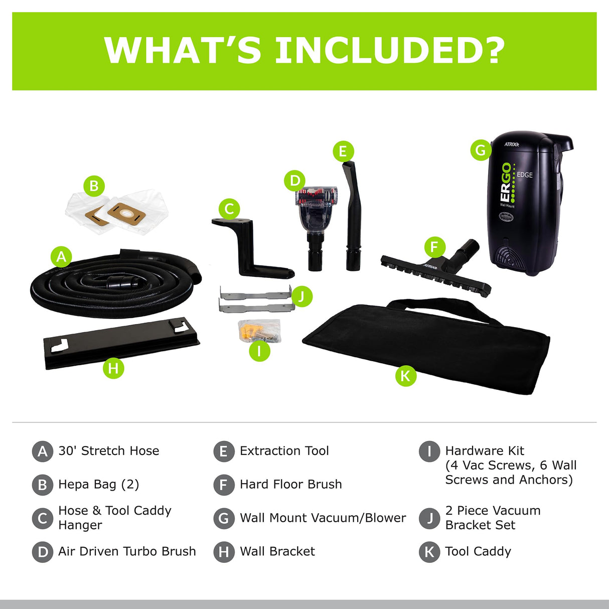 Atrix Ergo Edge Canister Shop Vac - Wall Mounted Garage Vacuum Cleaner with Built-in Dust Bag & Extendable Hose - Compact Black Design 20x9x12 Atrix