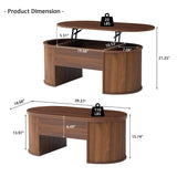 QHITTY Fluted Coffee Table with Lifting Top, Oval Wood Lift Top Coffee Table with Hidden Compartment, Mid Century Pull up Center Tables for Living Room, Office - Walnut QHITTY