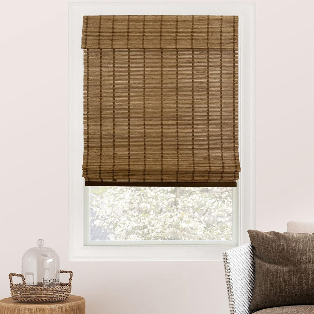 CHICOLOGY Bamboo Roman Shades - Designer Eco-Friendly Light Filtering Window Blinds, Ideal for Home & Patio, Premium Quality, Elk Brown, 34"W X 64"H CHICOLOGY