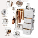 Luxspire Dresser with Hanging Rack, Reversible Dresser for Bedroom with 5 Fabric Drawers & 3 Coat Racks & Side Pockets Small Dressers with Clothes Racks, White Luxspire