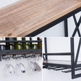 MBQQ Rustic Wall Mounted Wine Racks with 6 Stem Glass Holder,23.6in Industrial Metal Hanging Wine Rack,2-Tiers Wood Shelf Floating Shelves,Home Room Living Room Kitchen Decor Display Rack MBQQ