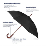 totes Auto Open Wooden Handle J Stick Umbrella, Black totes