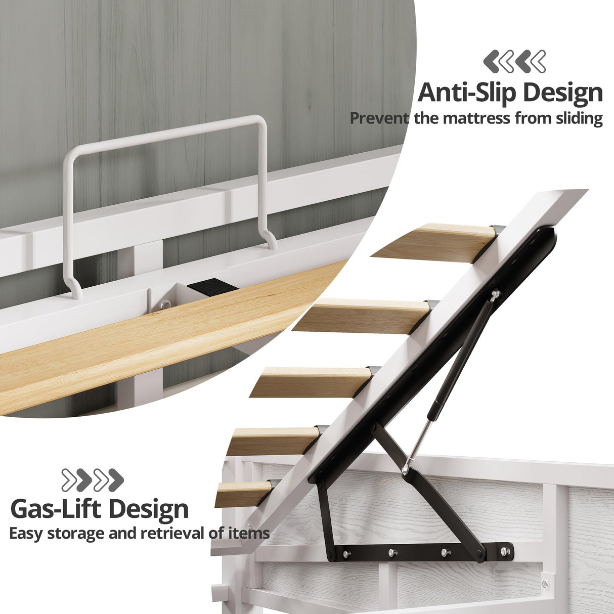 LIKIMIO Platform Queen Size Bed Frame, Farmhouse Bed Frames with Lift Up Storage, Wooden Slats, Sturdy and No Noise, Easy Assembly, White LIKIMIO