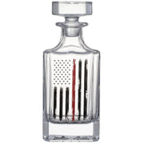 Firefighter Tactical Red Tattered American Flag USA Whiskey Gift Set | 730mL Decanter & 2 Whiskey Glass + Wood Gift Box | Fire Fighter, Gifts, Wine Decanter Airtight, Fire Department FD, Men, Dad, Him The Wine Savant