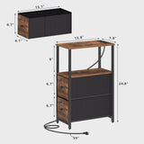 TUTOTAK Small Narrow End Table with Charging Station, Set of 2, Side Table with Outlets, Nightstand with 2 Cloth Drawers, Couch Table, for Living Room, Bedroom, Bedside, Brown TB01BB055 TUTOTAK