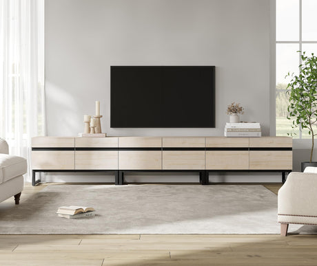 WAMPAT Modern TV Stand with Storage Cabinets for 110 Inch TV, Wood TV Entertainment Center TV Media Console Table with Metal Leg for Living Room,Light Oak WAMPAT