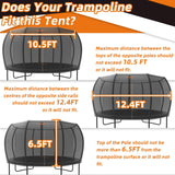 jumpfly Trampoline Round Tent(Tent ONLY) Fits 12FT Frame 8 Curved Poles with LED Lights Trampoline Accessories - Wear-Resistant - Black jumpfly