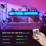 ELYKEN 2 Pack 5.9" Narrow 2-Tier Console Sofa Table with LED Strip Light, 5.9" Dx39.4”Wx39.4”H Long Behind Couch Table with Charge Station, Skinny Table with 6.5’ Extension Cord, Black ELYKEN