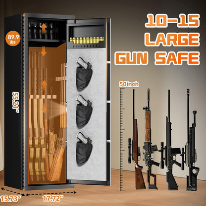 10-15 Gun Safes for Home Rifle and Pistols, Unassembled Gun Safe with Fingerprint Password and Alarm Function,Gun Cabinets with 3 Pistol Bags，Quick Access Safes with Removable Shelf for Shotguns