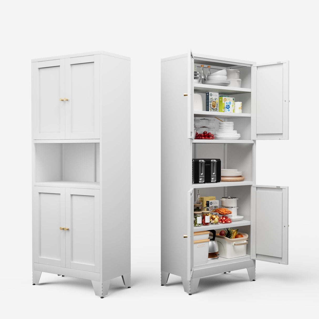 Boegica 69" Tall Modern Kitchen Pantry,Metal Storage Cabinet with Adjustable Shelves,Pantry Storage Cabinet with 6-Tier,Freestanding Cupboard for Kitchen,Dining Room,Living Room,Bathroom,White Boegica