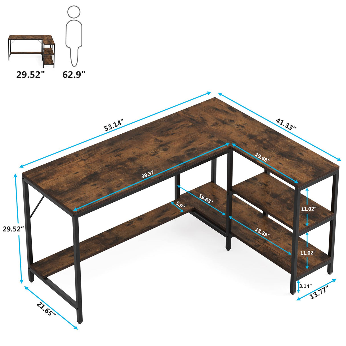 Tribesigns L Shaped Desk with Storage Shelves, Reversible Computer Desk Gaming Desk for Home Office Workstation, Rustic Brown Tribesigns