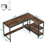 Tribesigns L Shaped Desk with Storage Shelves, Reversible Computer Desk Gaming Desk for Home Office Workstation, Rustic Brown Tribesigns