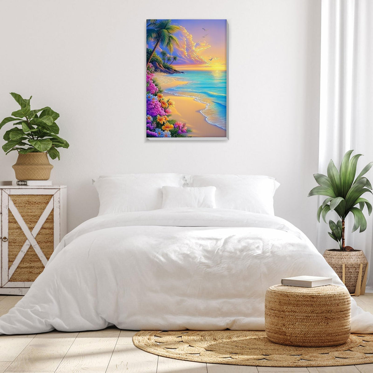 Bowetile Framed Paint by Numbers Sea for Adults Beginners, Adults' Paint-by-Number Landscape Kits, Easy Adult Paint by Number Kits on Canvas, Acrylic Number Painting for Home Decor, 8x12in Bowetile