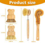 SAMEBUTECO Bamboo Dish Brushes Sets 4 Tools in One Kitchen Clean Dish Scrubber for Pots Pans Bottles with Natural Bristles (Bamboo Brushes Sets) SAMEBUTECO