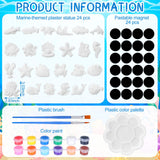 Soulchen 24 Set Ocean Animals Ceramic Painting Kits Sea Animals Ceramic Figurines to Paint with Magnets, Paint Your Own Summer Crafts DIY Unpainted Plaster Figurine Arts with Brushes Palettes Soulchen