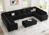 Belffin Oversized Modular Sectional Sofa U Shaped Sofa with Storage Ottoman Convertible 10-Seater Velvet Sectional Sofa with Chaises Black Belffin