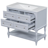 Merax Country 36" Bathroom Vanity with Matching Medicine Cabinet, Farmhouse Bathroom Vanity with Sink Storage Cabinet with 4 Drawers and Open Shelf, Solid Wood Frame Bath Storage Vanity Merax