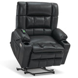 MCombo Dual Motor Power Lift Recliner Chair for Elderly, Lay Flat Lift Chair with Heat and Massage, Petite Wide Lift Chair, Cup Holders, USB A&C Ports, Faux Leather R7894 (Black, Small-Wide) MCombo