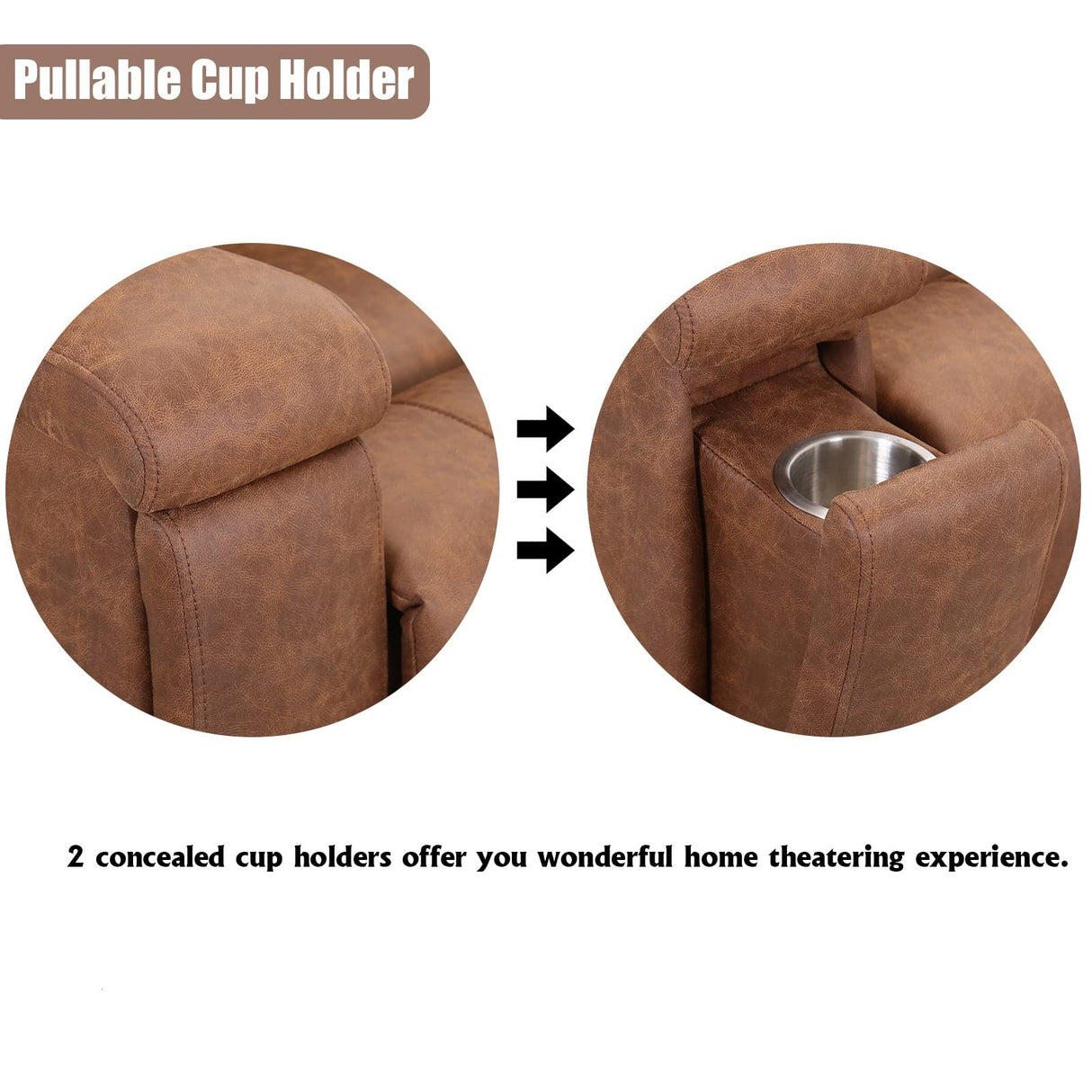 CANMOV Leather Recliner Chair, Classic and Traditional Manual Recliner Chair with Overstuffed Arms and Back, Manual Single Sofa with Concealed Cup Holders, Brown CANMOV