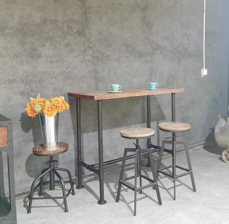 Diwhy Industrial Design Pipe Dining Table - Modern Wood and Metal Bistro Desk Diwhy