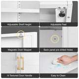 71" Tall Metal Storage Cabinet with Adjustable Shelves, Kitchen Pantry Storage Cabinet with Gold Handles, Heavy Duty Steel Cabinets, White Pantry Cabinet for Dining Room, Kitchen - Assembly Required MetalMax