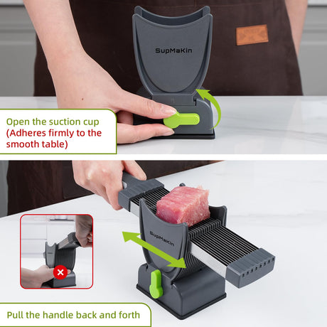 Fresh Meat Slicer, Thickness Adjustable 2 or 4 mm, 17 IN 1 Stainless Steel Cleaver Kitchen Knife, Manual Meat Cutter Jerky Slicer for Beef Pork, Not Suit for Frozen or Deil Meat (Gray) SupMaKin