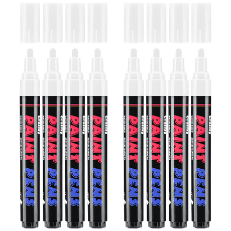 Craiiby White Paint Pens Paint Markers - 8 Pack Permanent Acrylic Quick Dry Waterproof Marker Pens for Rocks Wood Fabric Plastic Canvas Glass Mugs Metal Tire Stone Craiiby
