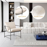 Accent Chair Living Room Chairs Accent Chairs Set of 2 Comfy Reading Chair for Bedroom Upholstered Lounge Chair Mid Century Modern Arm Chair Side Sofa Chair Armchair Waiting Room Chairs(Cream, 2) YEEFY