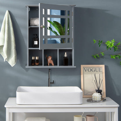 Tangkula Wall-mounted Bathroom Cabinet, 2-in-1 Storage Organizer with Mirror Door, Wall-mounted Medicine Cabinet with Adjustable Shelf & 3 Open Compartments for Bathroom, Living Room, Entrywa - WoodArtSupply