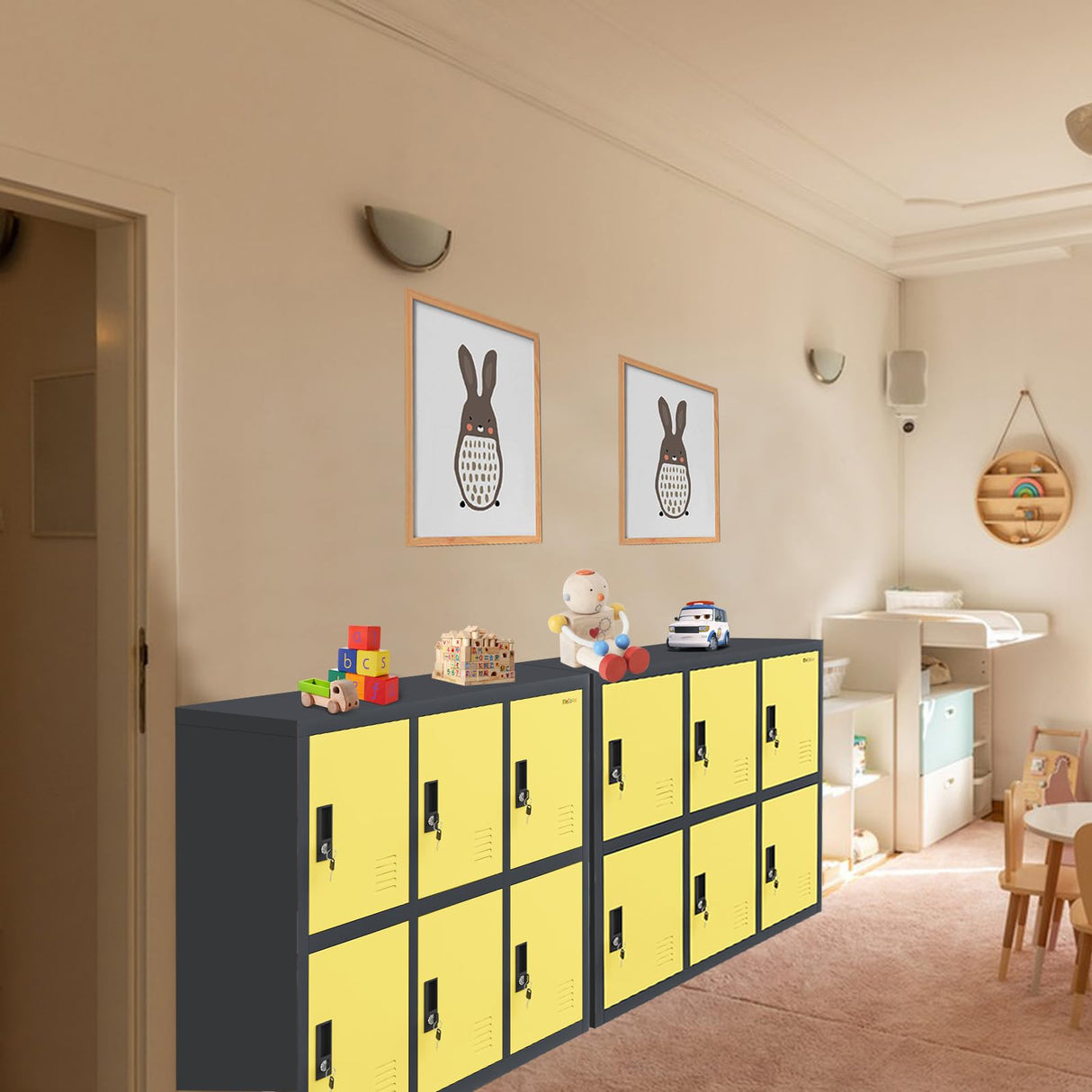 MECOLOR Metal Storage Lockers Employee lockers Small lockers and Business lockers for Home, Office, Garage,Gym,School... (W6D-YE) MECOLOR