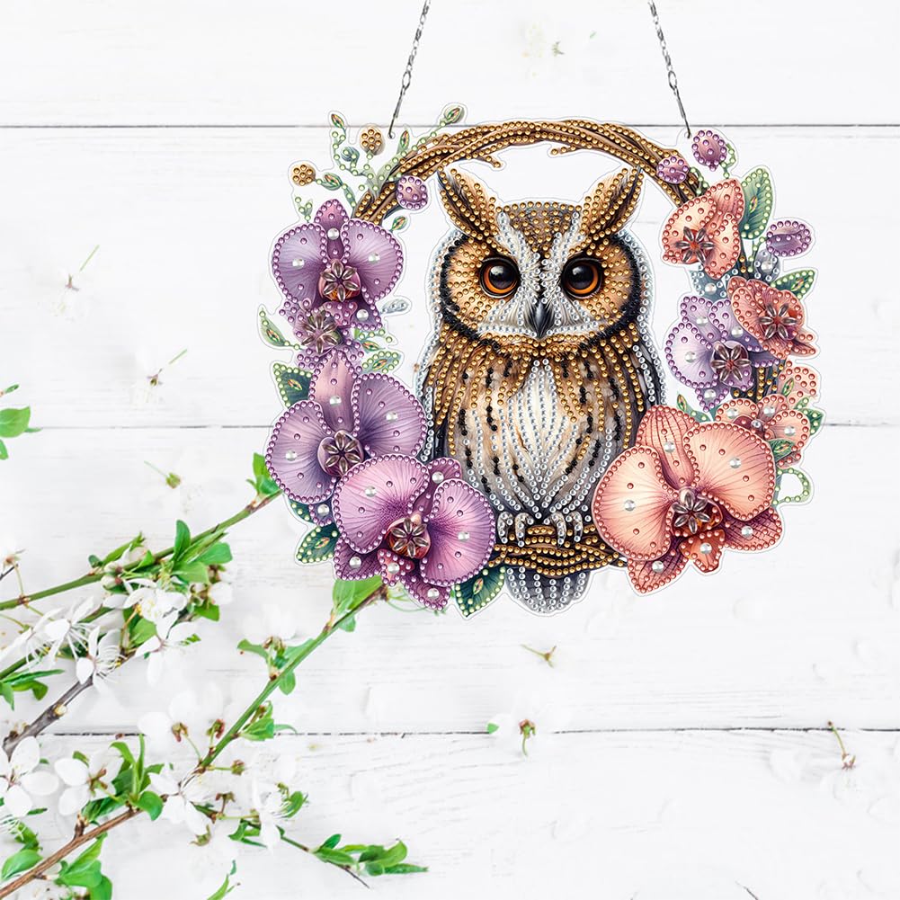 Diamond Art Hanging Kit for Adult,Owl Special Shaped Rhinestone,DIY Acrylic Diamond Painting Window Pendants for Window Suncatchers and Home Wall Decor WoodArtSupply