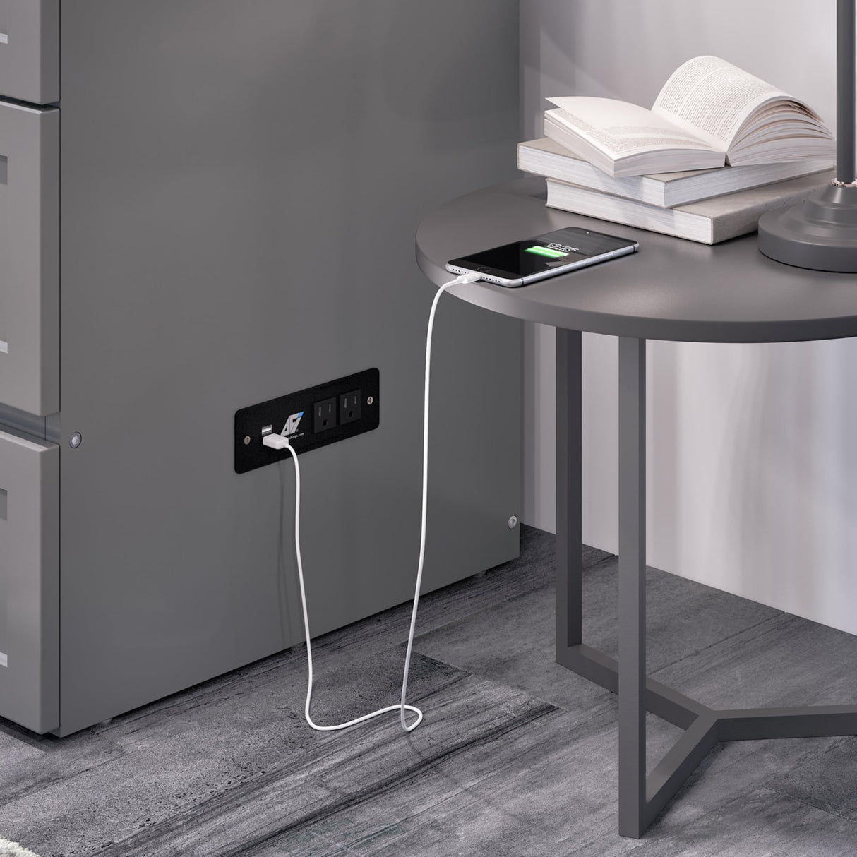 AFI, Northfield Murphy Bed Chest Twin XL with 6" Mattress, Storage Drawer & Built-in USB Charger, Grey AFI