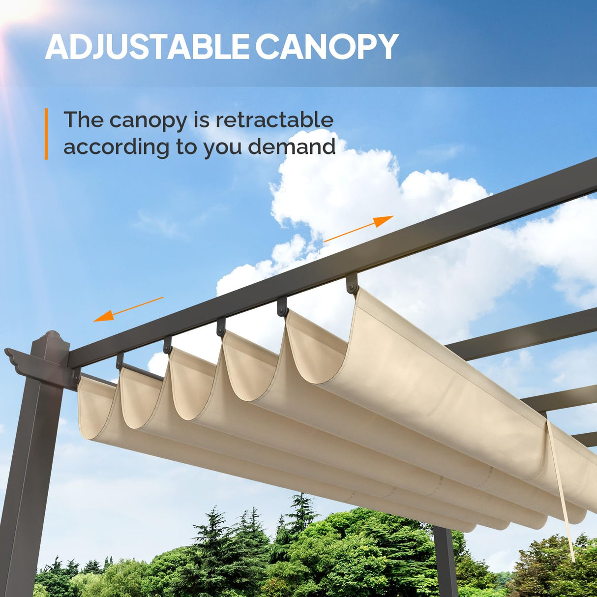 VINGLI 10’x 10' Outdoor Pergola Aluminum Retractable Pergola Canopy with Adjustable Roof, Patio Pergola for Deck, Porch, Garden, Yard (Khaki) VINGLI