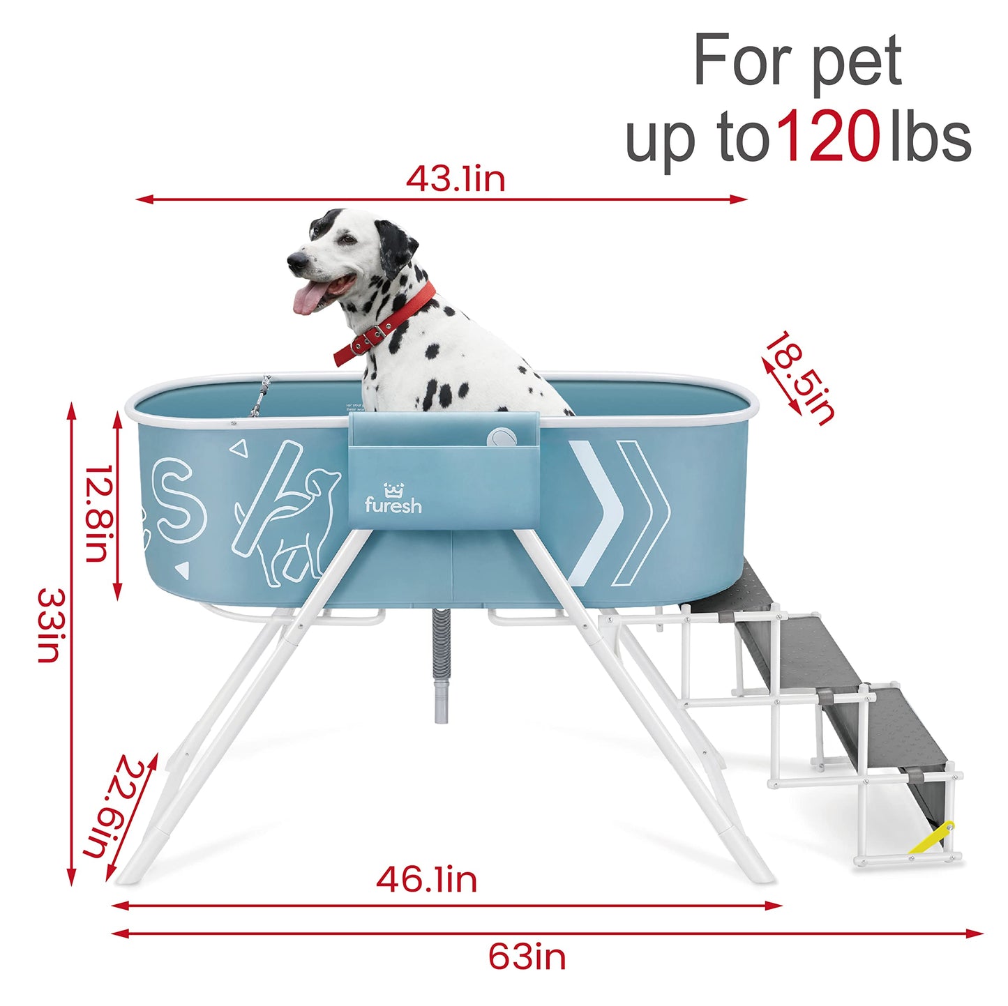 Furesh Big Dipper Dog Bath Tub with Stairs, Elevated Portable Foldable Wash Station with Steps for Bathing, Shower and Grooming, Indoor, Outdoor, for Medium to Large Size Dogs - WoodArtSupply