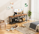 Furologee TV Stand with Power Outlets, Entertainment Center with Open Storage Shelves for TVs up to 55 Inch, TV Media Console Table with Soundbar Shelf for Living Room, Bedroom, Rustic Brown Furologee