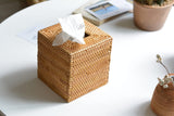 Rattan Tissue Box Cover Square, Hand Woven Wicker Tissue Holder, 5.5 x 5.5 X 5.7 inch, Natural YANGQIHOME